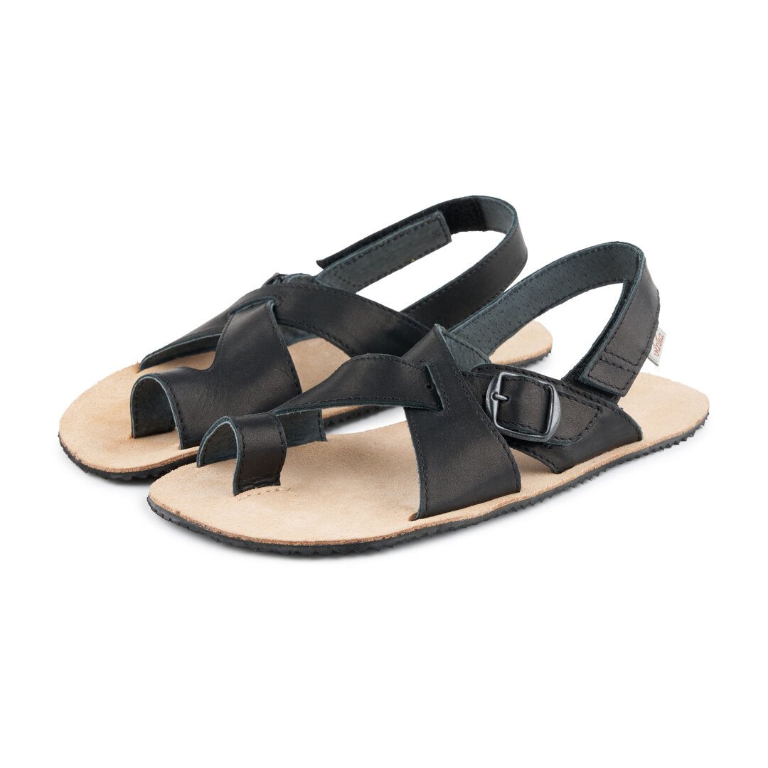 Barefoot leren sandalen Tony zwart Schapenwolproducten Woolville