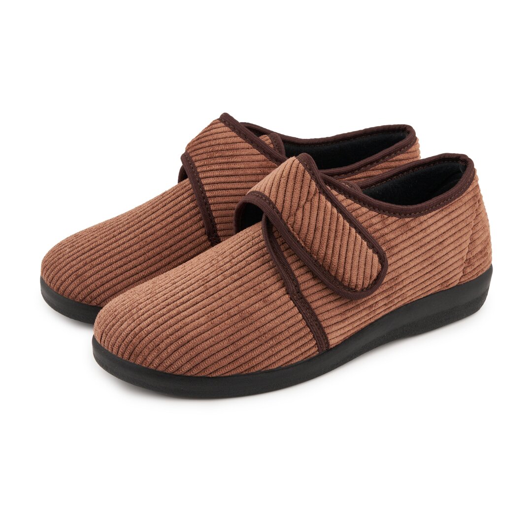 Babbucce da donna in velluto a coste con velcro marroni Ove karna.cz