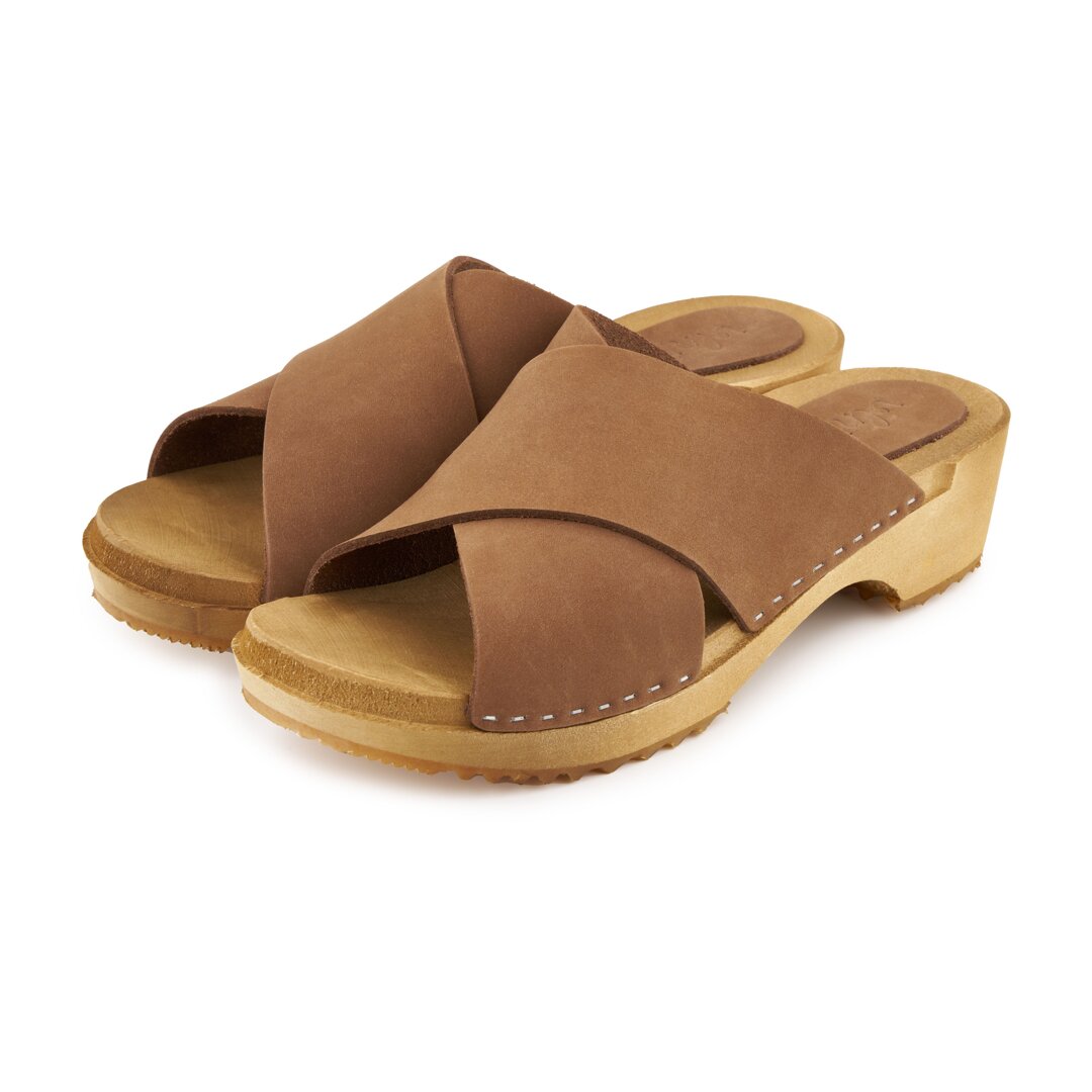 Women's summer leather clogs, brown - Woolville.com