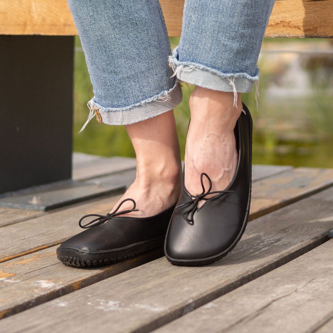 Dames barefoot leren ballerina s Tamara zwart Schapenwolproducten Woolville