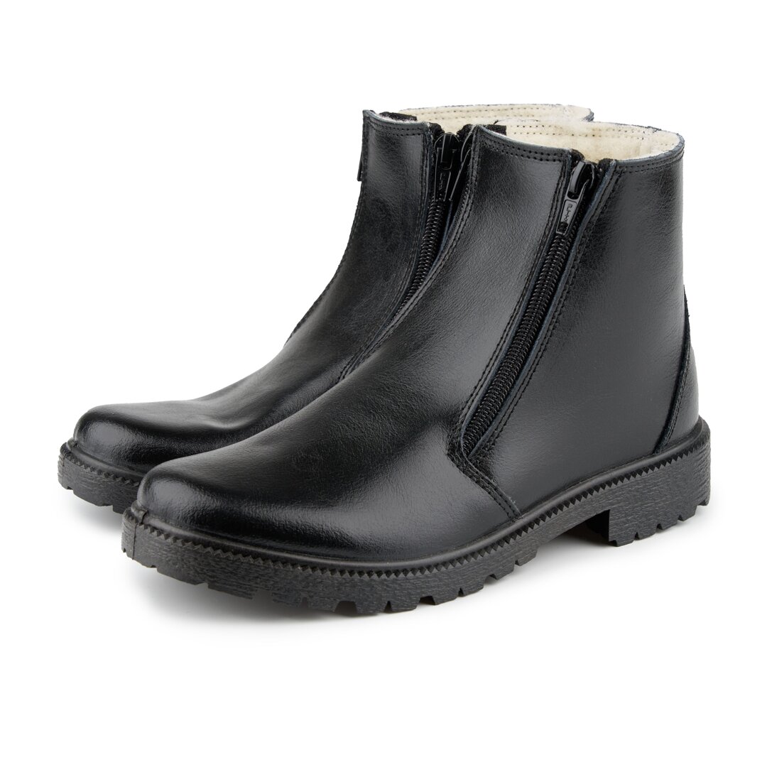 Lederen dames winterschoenen met schapenwol Gerda zwart Schapenwolproducten Woolville