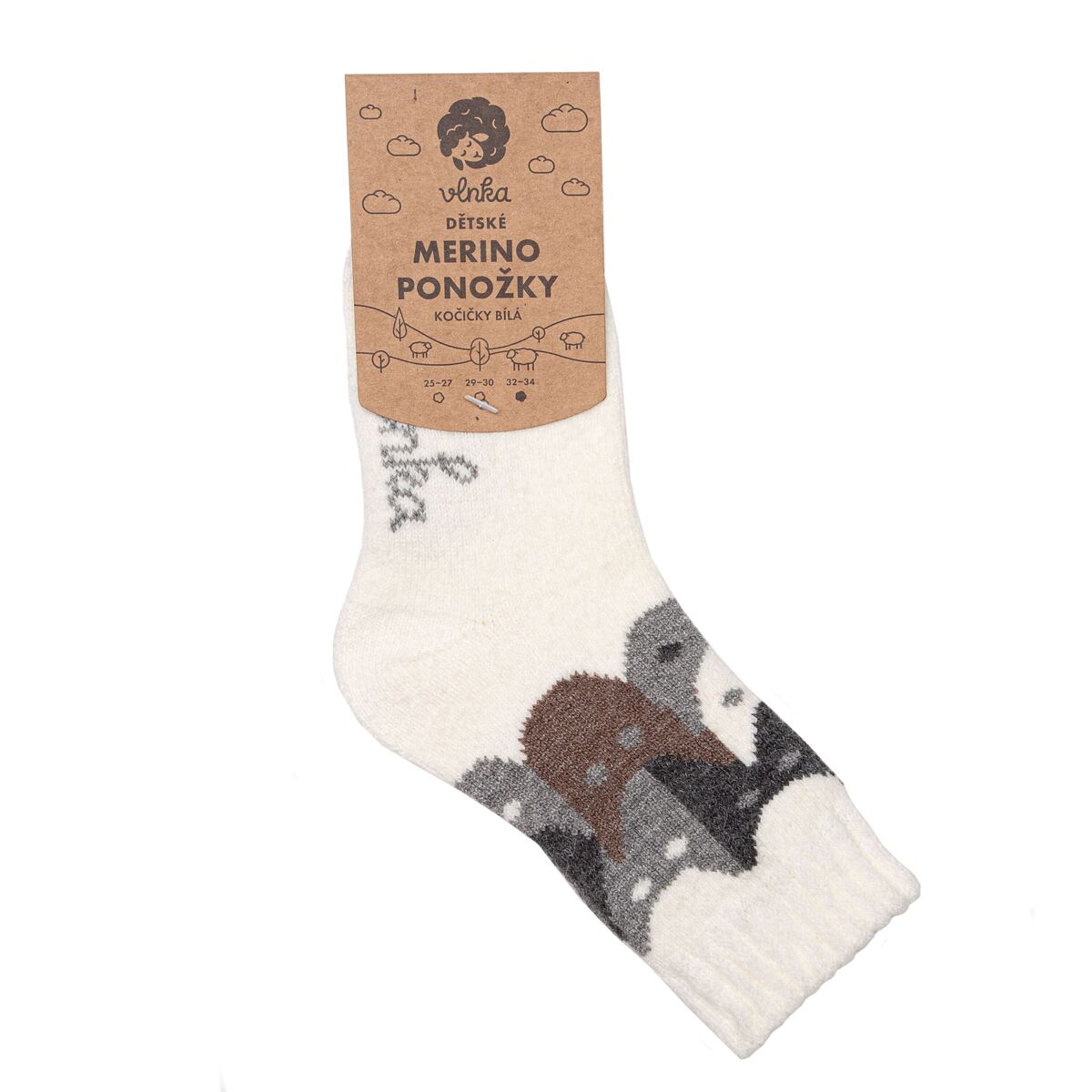 Dětské ponožky Merino kočičky bílá