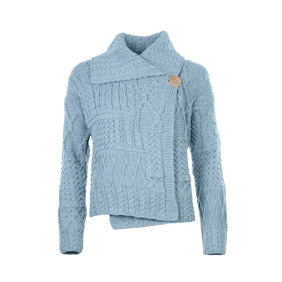 Dámský vlněný svetr Merino na knoflík světle modrá