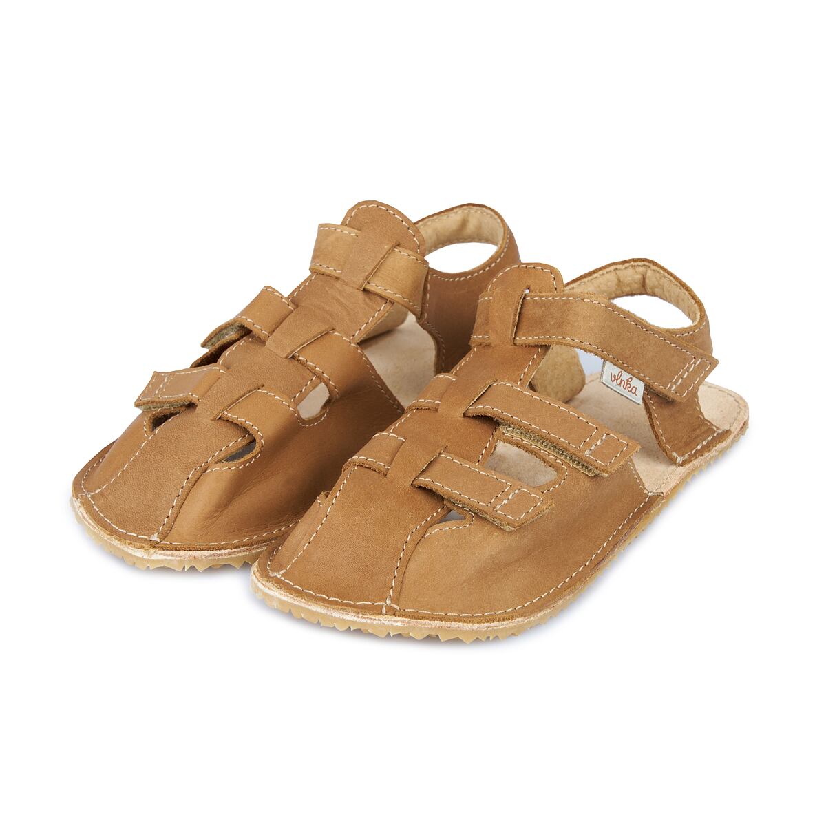 Dětské barefoot kožené sandály na suchý zip Olaf hnědá