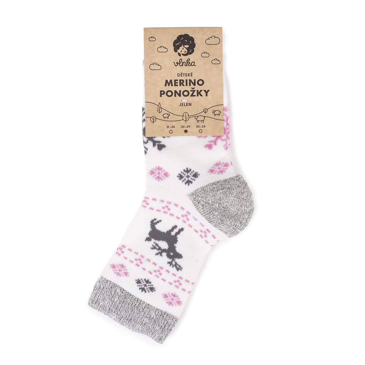 Dětské ponožky Merino jelen růžová