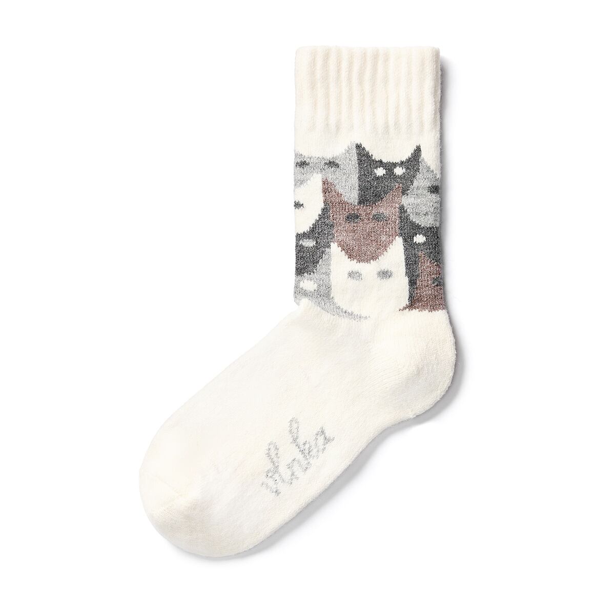 Ponožky s ovčí vlnou Merino kočky bílá