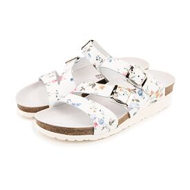 Dames kurken sandalen met sleehak Sarlota, bloem wit
