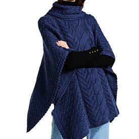 Wollponcho Supersoft Merino mit Kragen dunkelblau