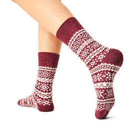 Merino Sheep Socks with Nordic Pattern Red