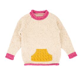 Wollen kinderpullover met zak, naturel