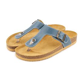 Leren teenslippers op kurkzool Lea voor dames blauw