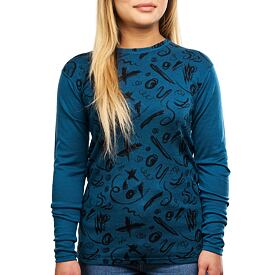 Dámské Merino tričko s dlouhým rukávem se vzorem modrá