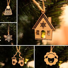 Sada dřevěných vánočních ozdob 5 ks