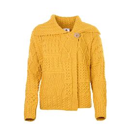 Damen Wollpullover Merino mit Knopf gelb