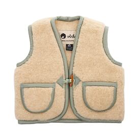 Kindervest gemaakt van schapenwol met knoopsluiting, groen