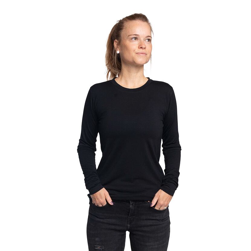 T-shirt Vlnka à manches longue en laine mérinos pour femmes noir