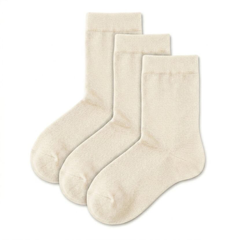 3 Paar Damen-Baumwollsocken, Creme