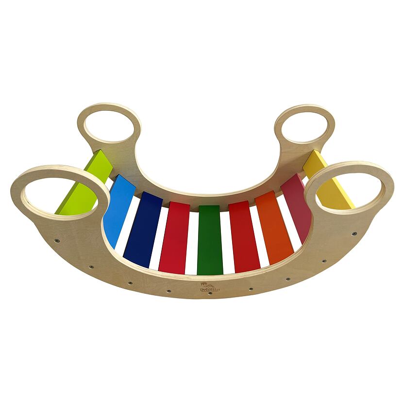 Balançoire montessori en bois pour enfants, arc-en-ciel