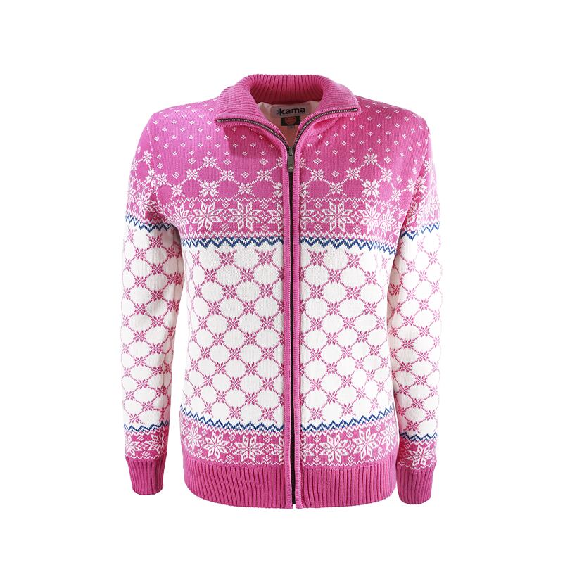 Pulover tricotat pentru femei Merino Kama 5012 - Albastru  Roz