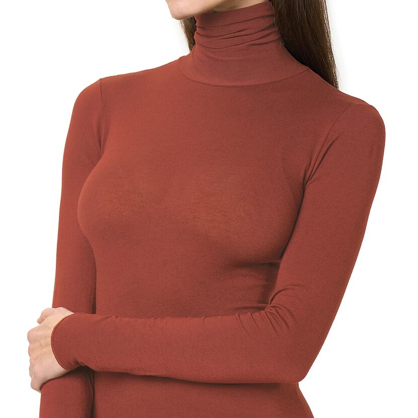 Women's roll-neck long-sleeve modal with cashmere, cinnamon
