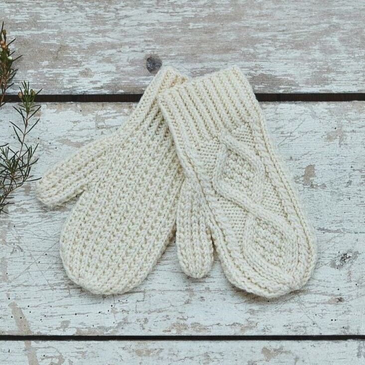 Handgebreide Merino wanten, naturel