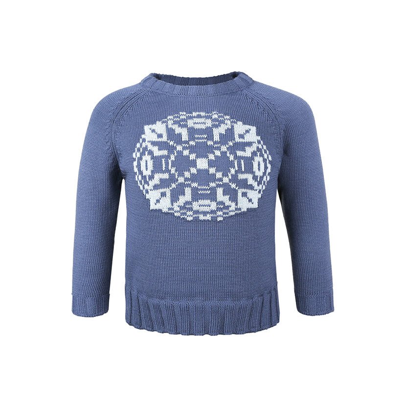 Pulover tricotat Merino pentru copii Kama 1014 - Albastru