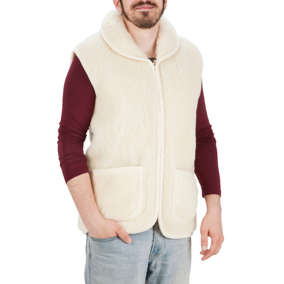 Mellény gallérral bárány gyapjúból természetes