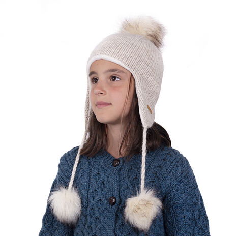 Vlnka Kids’ Wool Hat with Earflaps V19 Beige