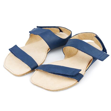 Sandales en cuir pieds nus « Ota » bleu foncé