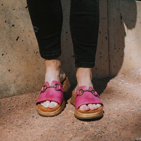 Dames lederen sandalen ”Karla” donker roze