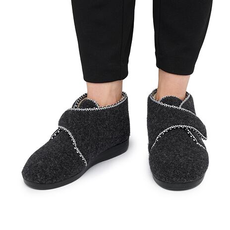 Wool Felt Slipper Boots with Velcro Dark Grey