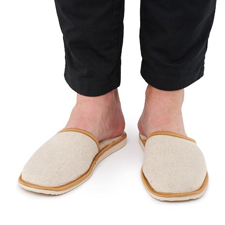 Heren linnen slippers met schapenwol natuurlijk