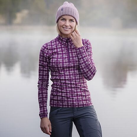 Funktionsshirt für Damen mit Stehkragen Merino Maristua Lundhags weinrot
