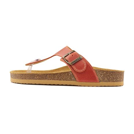 Leder-Flip-Flops mit Korksohle für Damen Lea rot