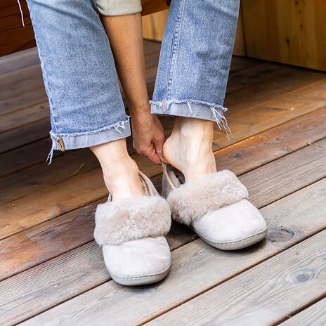 Lederpantoffeln mit Schafwolle für Damen Diana beige