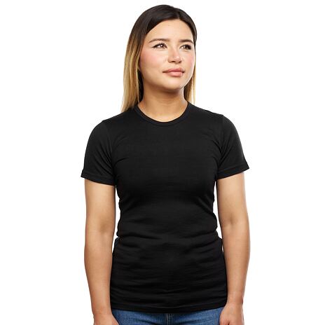 T-shirt à manches courtes en mérinos pour femmes, noir