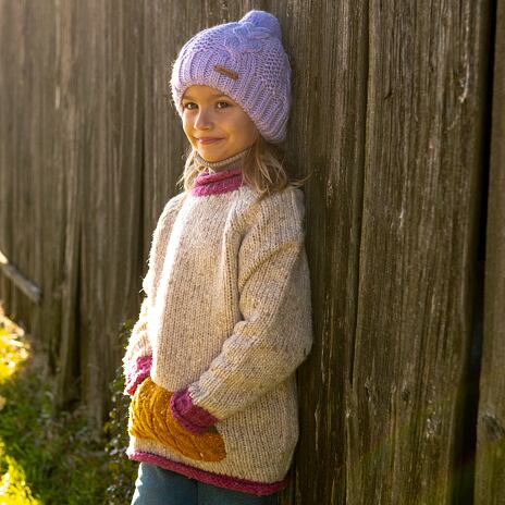 Pull en laine pour enfants avec poche, naturelle