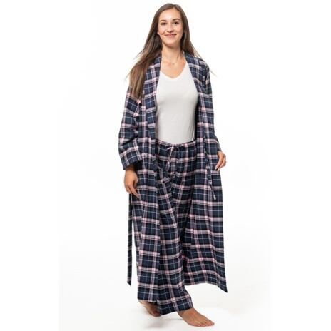 Women's Checkered Flannel Bathrobe Purple-Pink