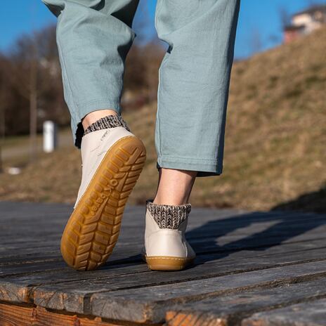 Bottines en cuir pieds nus pour femme Kiska, crème
