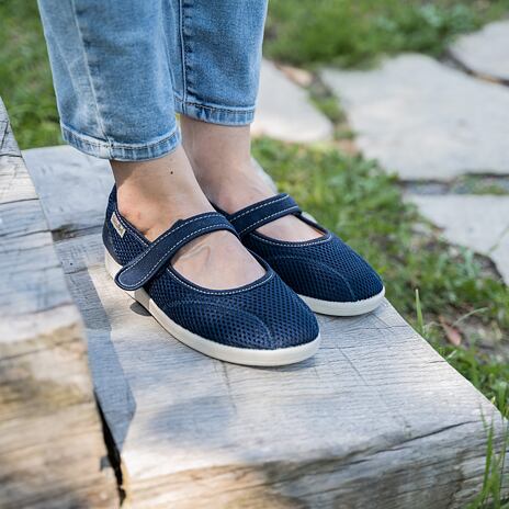 Dames comfort ballerina's met klittenband, blauw
