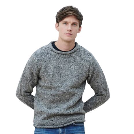 Pánsky vlnený sveter s vyhrnutými lemami šedá