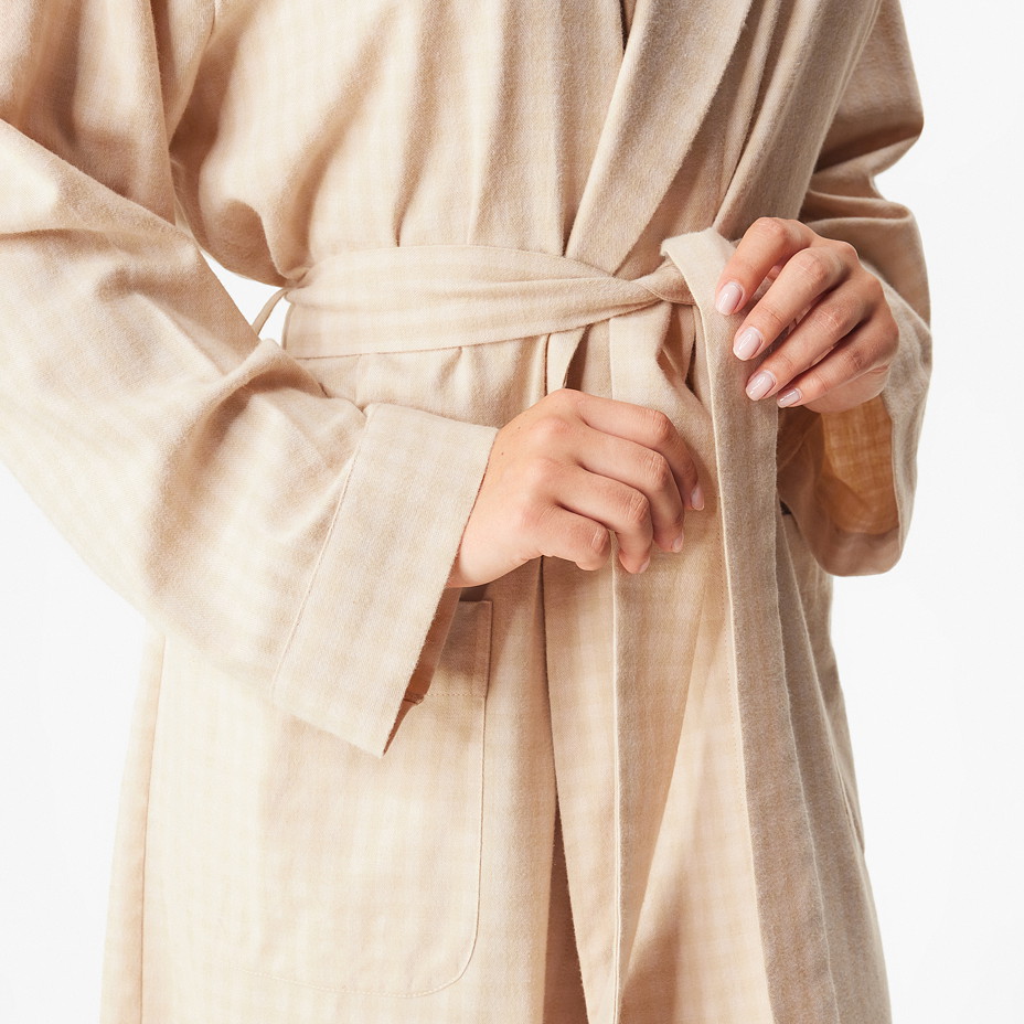 Dámský flanelový župan s Merino vlnou proužek béžová