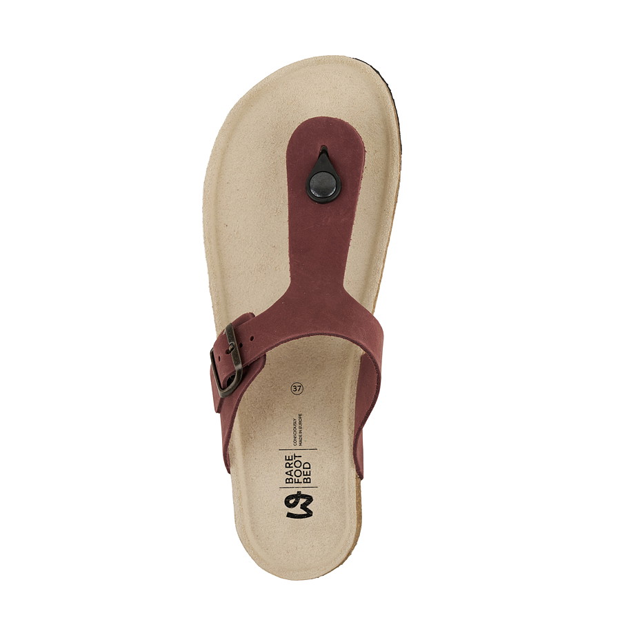 Dámské kožené barefoot žabky 
vínová