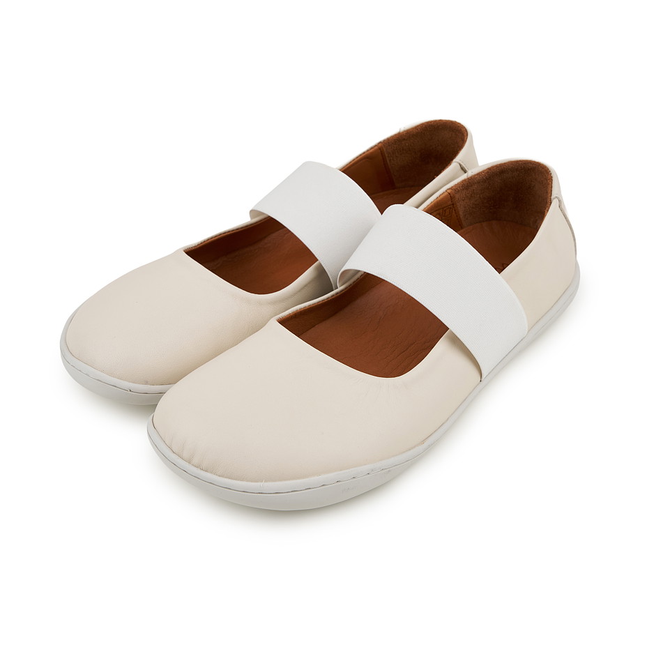 Barfuß-Ballerinas aus Leder mit Gummizug Dara, Creme
