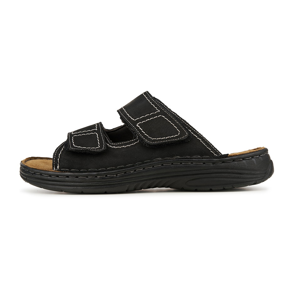 Men's leather slides wide fit Orin, black