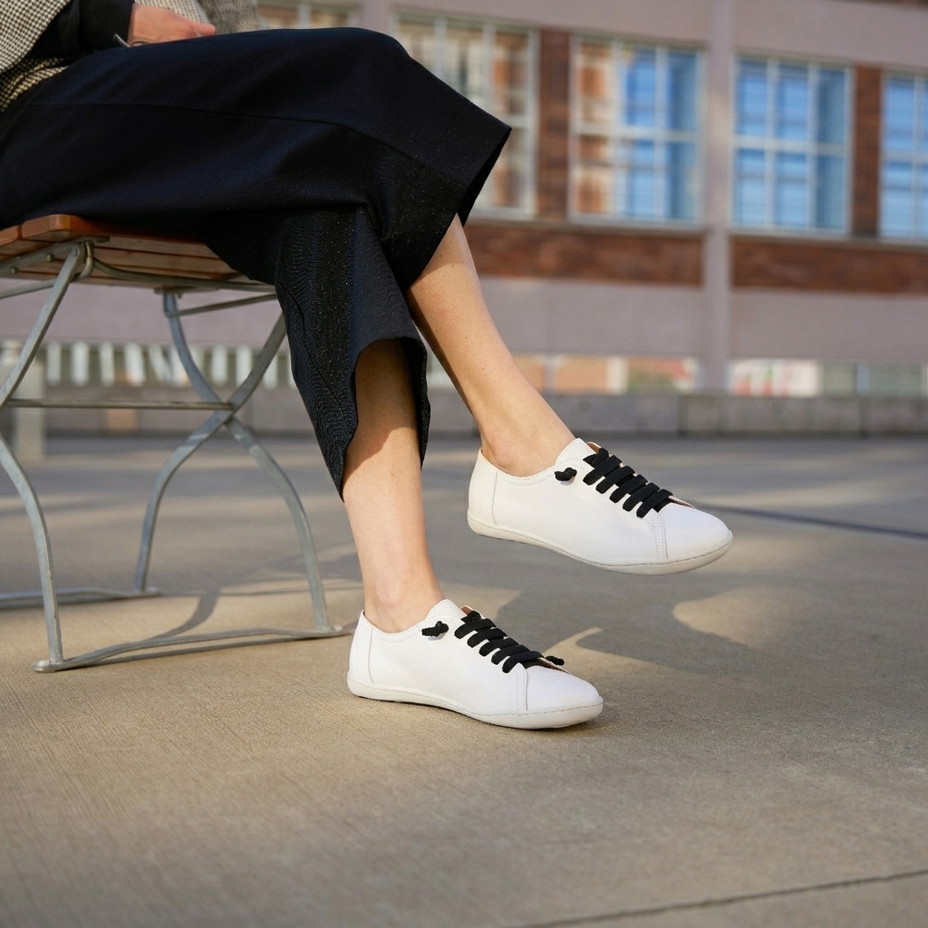 Dames leren barefoot sneakers met elastiek Onyx, wit