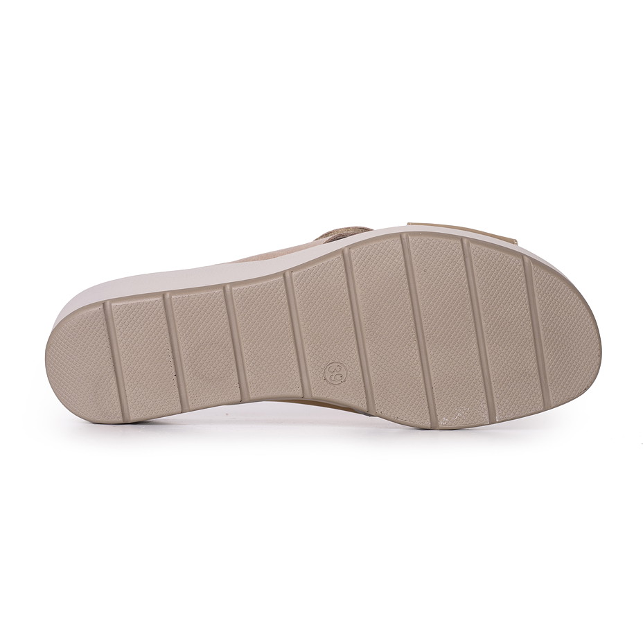Damenslipper aus Leder mit Keilabsatz Lada beige