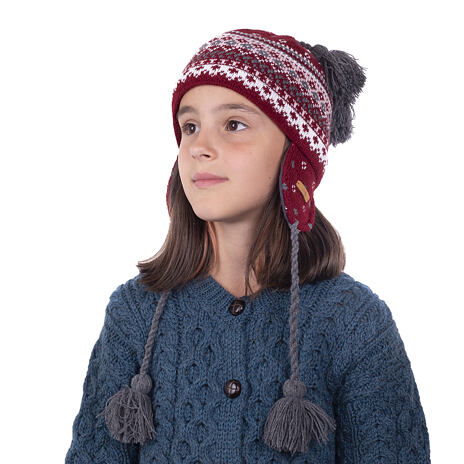 Vlnka Kids’ Wool Hat with Earflaps V20 Red