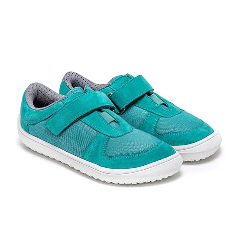 Baskets en cuir pieds nus pour enfants « Joy » turquoise