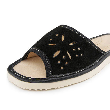 Women’s Summer Leather Open-Toe Slippers Black Bloom